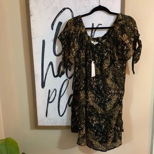 Off the Shoulder Palm Print Dress